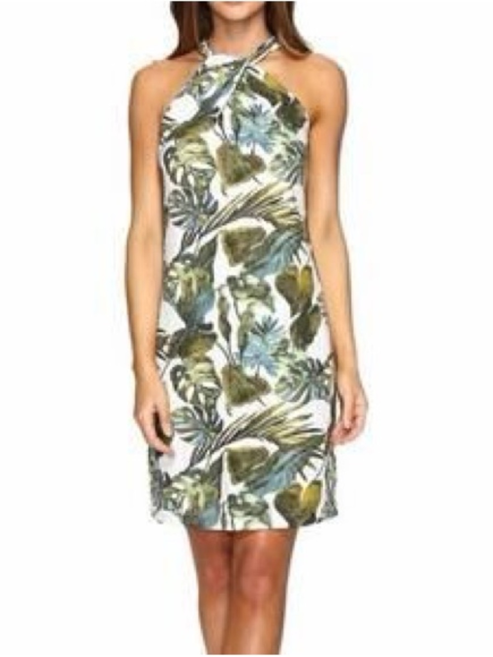Tommy Bahama Strapless Tropical Leaf Halter Dress - Green/White/Blue